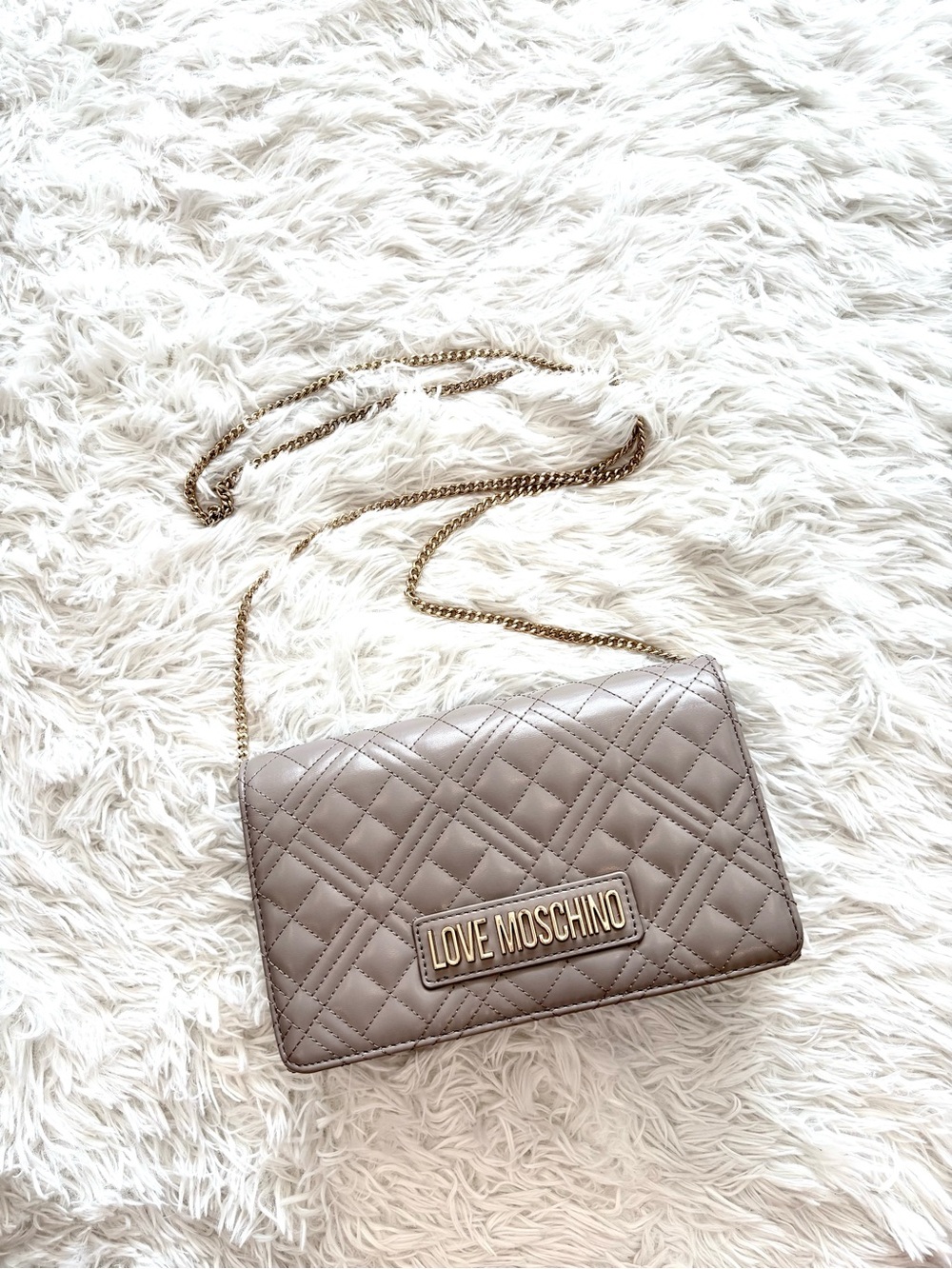 🤍 Love Moschino Quilted Taupe Clutch with Gold Logo